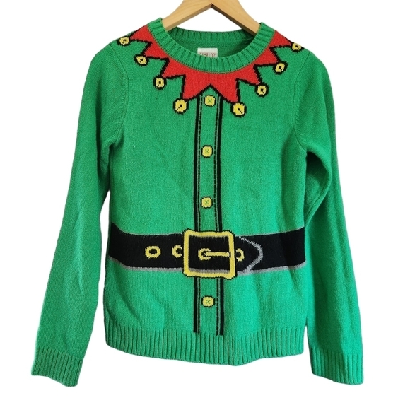 Ugly Xmas Christmas Sweater festive Sz.L green red long-sleeve knit elf sweater - Picture 1 of 9